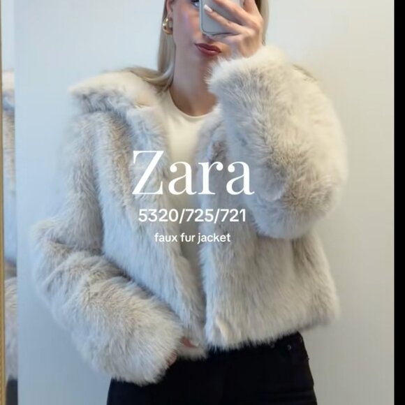 Zara Women Short Faux Fur High Neck Coat Light Beige Cream XS 5320/725 New - Picture 4 of 15